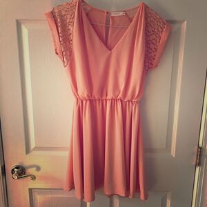 Lush
small peach dress lace detail elastic waist